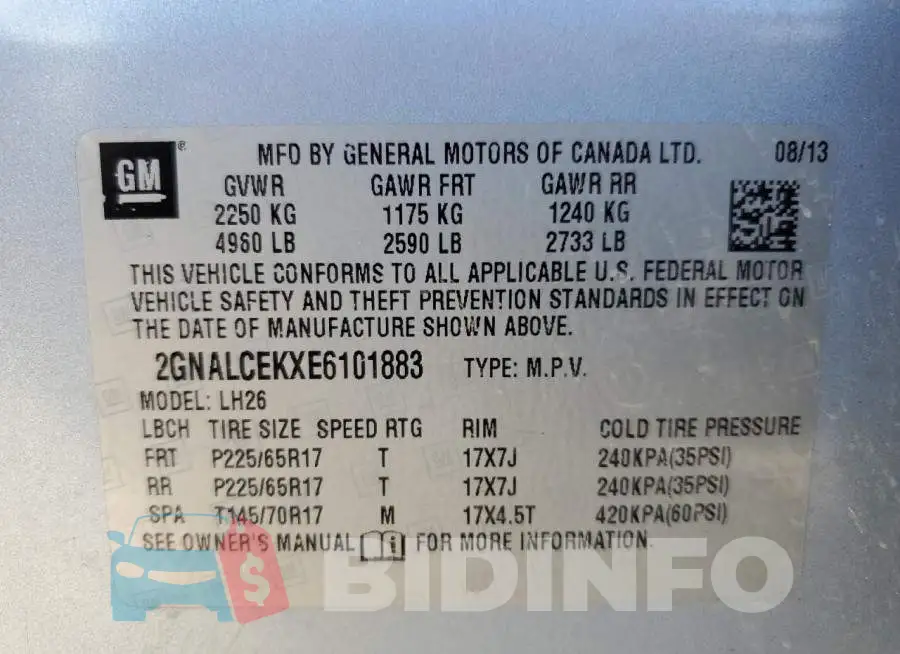 2GNALCEKXE6101883 Photo# 13