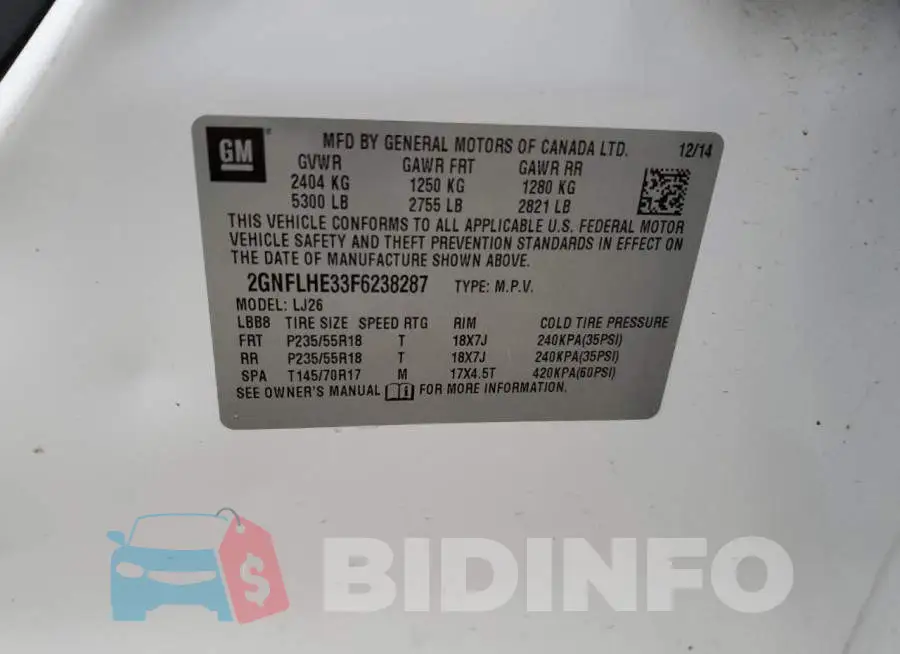 2GNFLHE33F6238287 Photo# 12