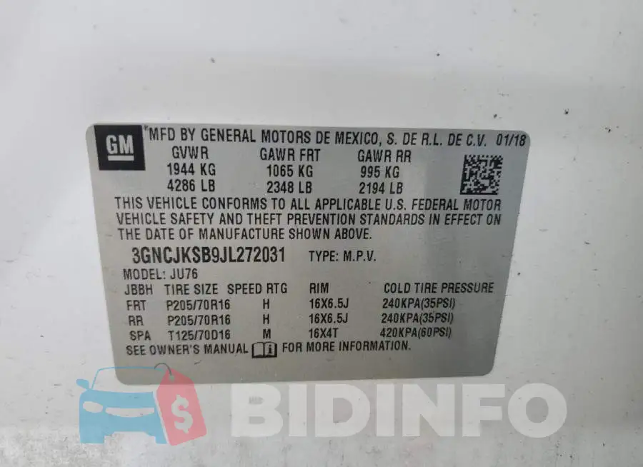 3GNCJKSB9JL272031 Photo# 13