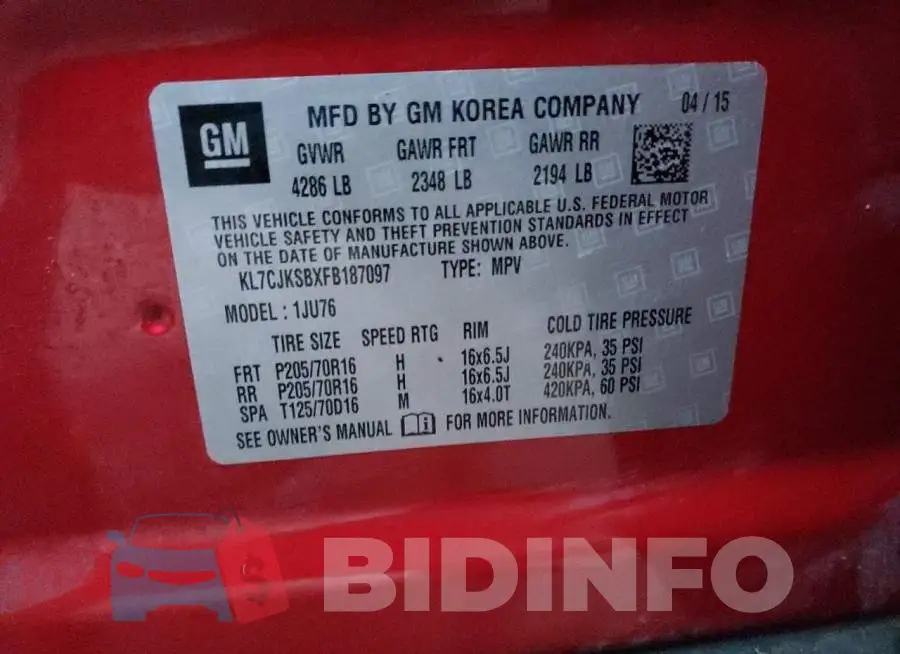 KL7CJKSBXFB187097 Photo# 14