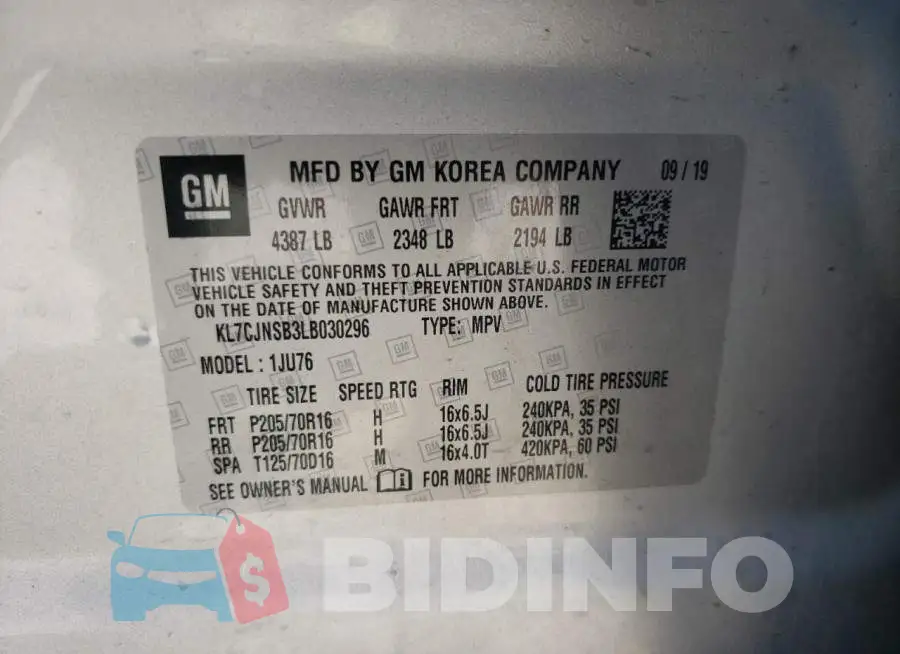 KL7CJNSB3LB030296 Photo# 10