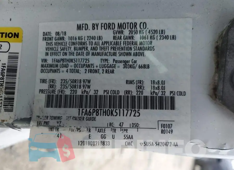 1FA6P8TH0K5117725 Photo# 12