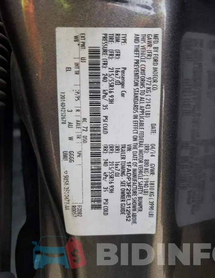 1FADP3F29EL312952 Photo# 12