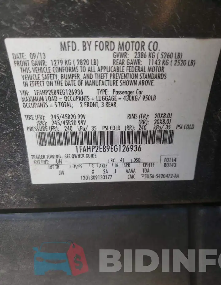 1FAHP2E89EG126936 Photo# 12