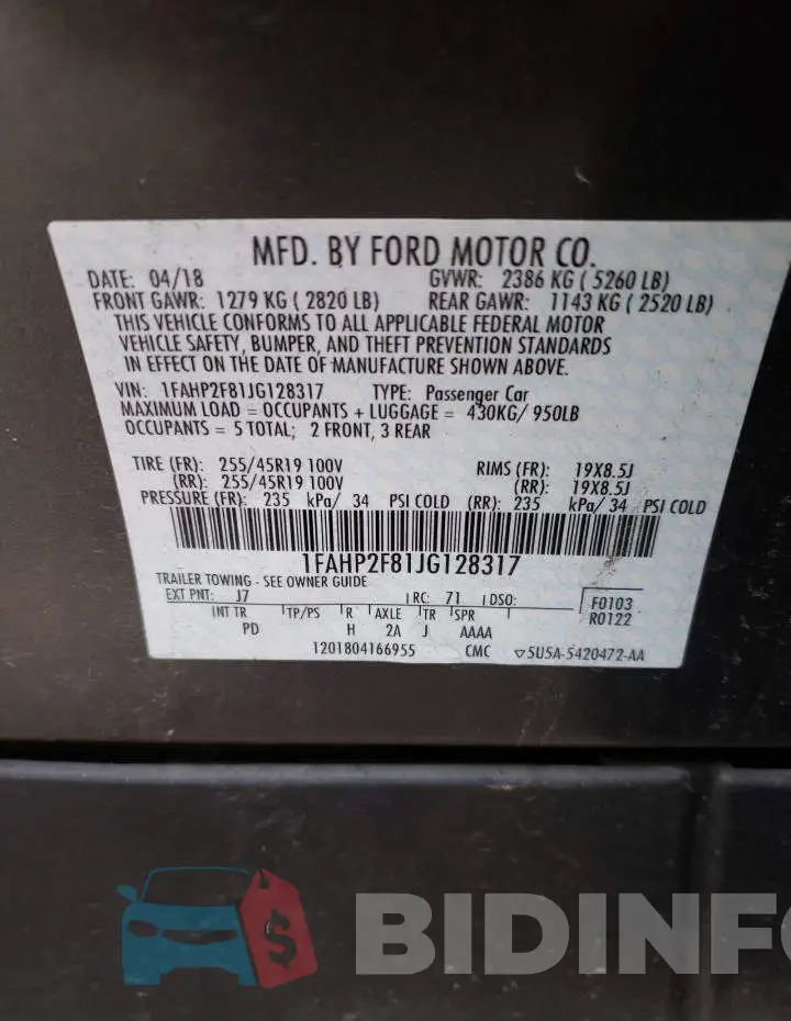 1FAHP2F81JG128317 Photo# 12