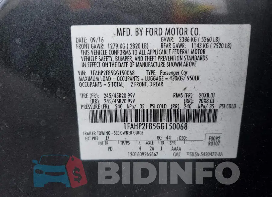 1FAHP2F85GG150068 Photo# 12