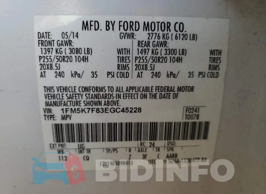 1FM5K7F83EGC45228 Photo# 13