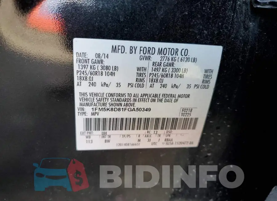 1FM5K8D81FGA50349 Photo# 10