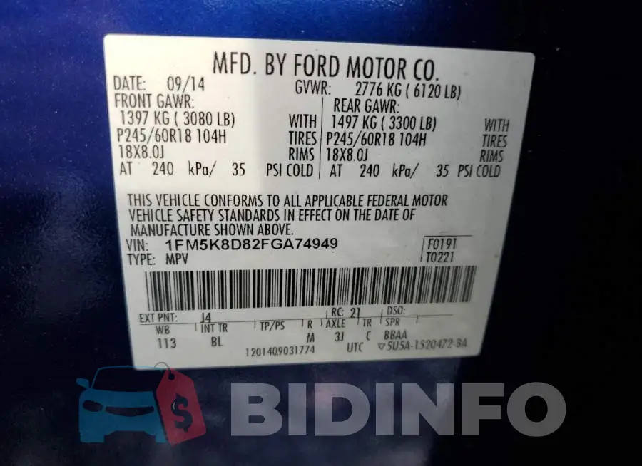 1FM5K8D82FGA74949 Photo# 13