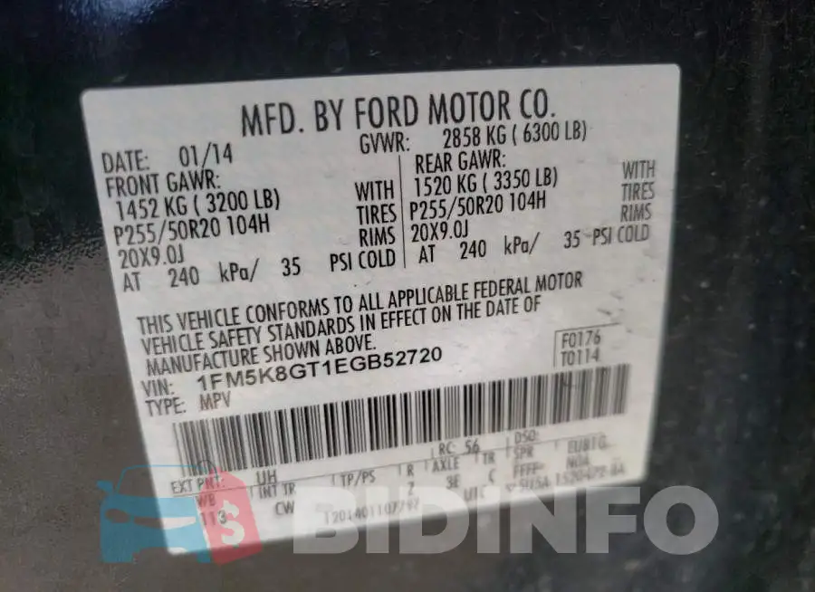 1FM5K8GT1EGB52720 Photo# 10