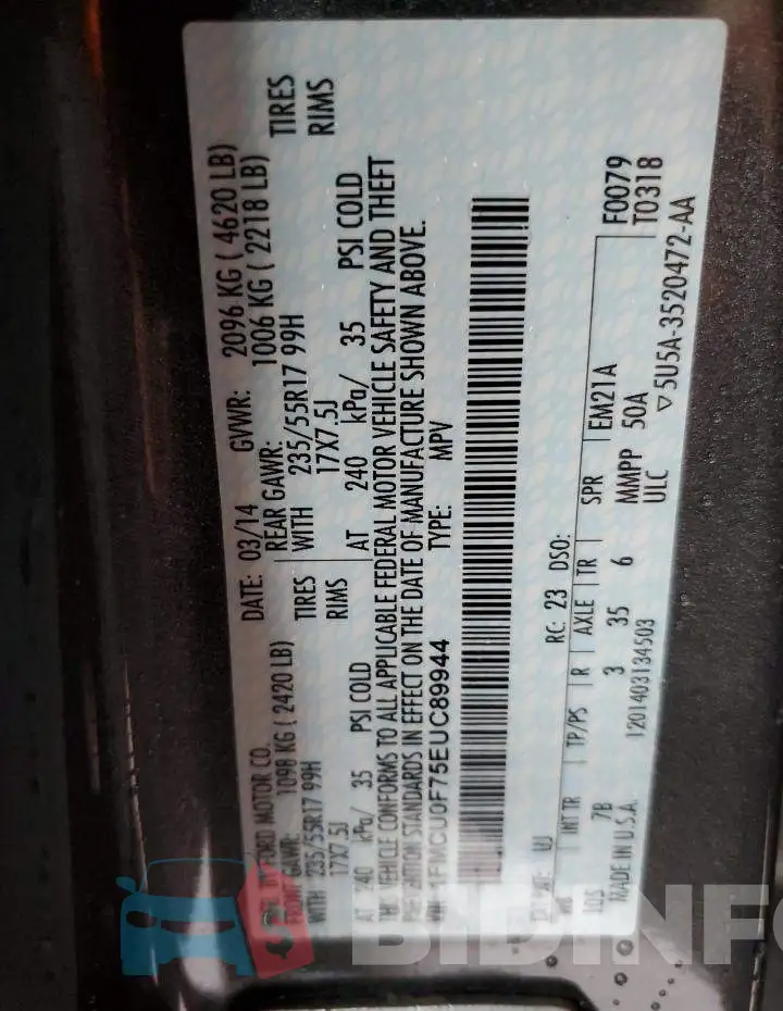 1FMCU0F75EUC89944 Photo# 12