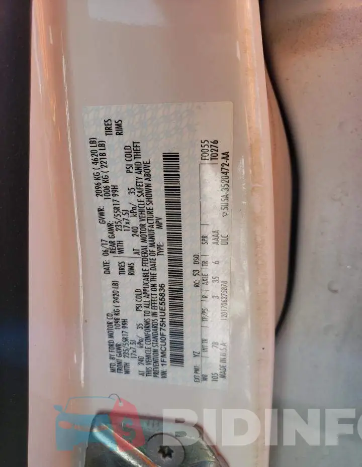 1FMCU0F75HUE55836 Photo# 13