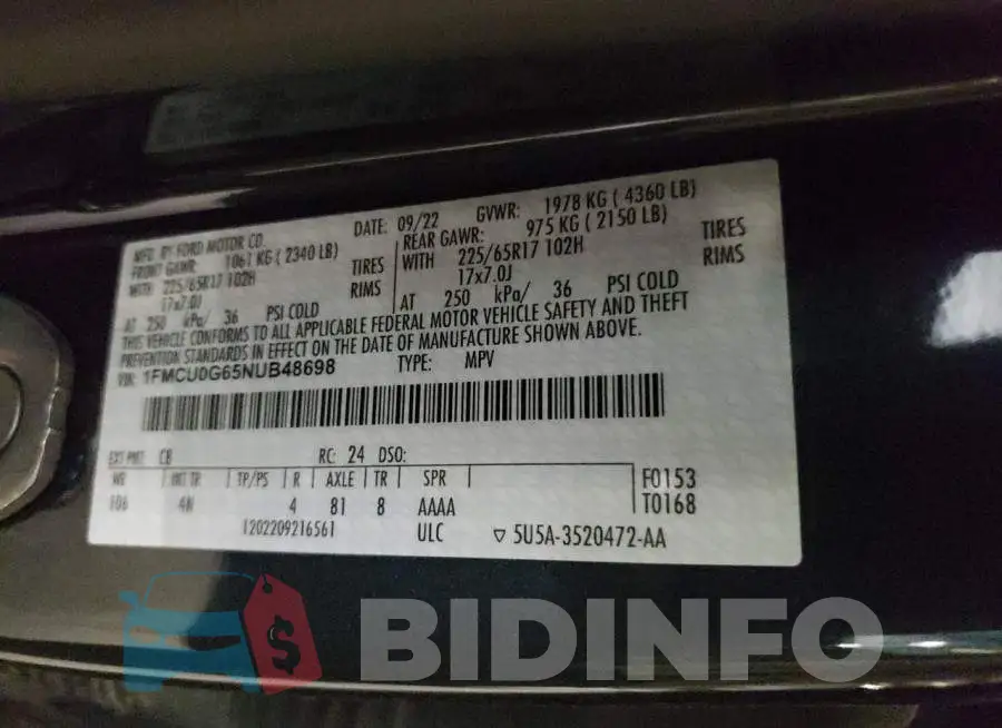 1FMCU0G65NUB48698 Photo# 13