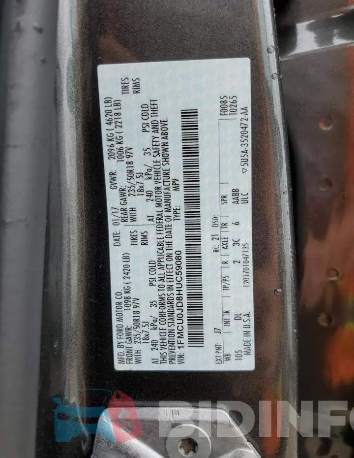 1FMCU0JD8HUC59080 Photo# 14