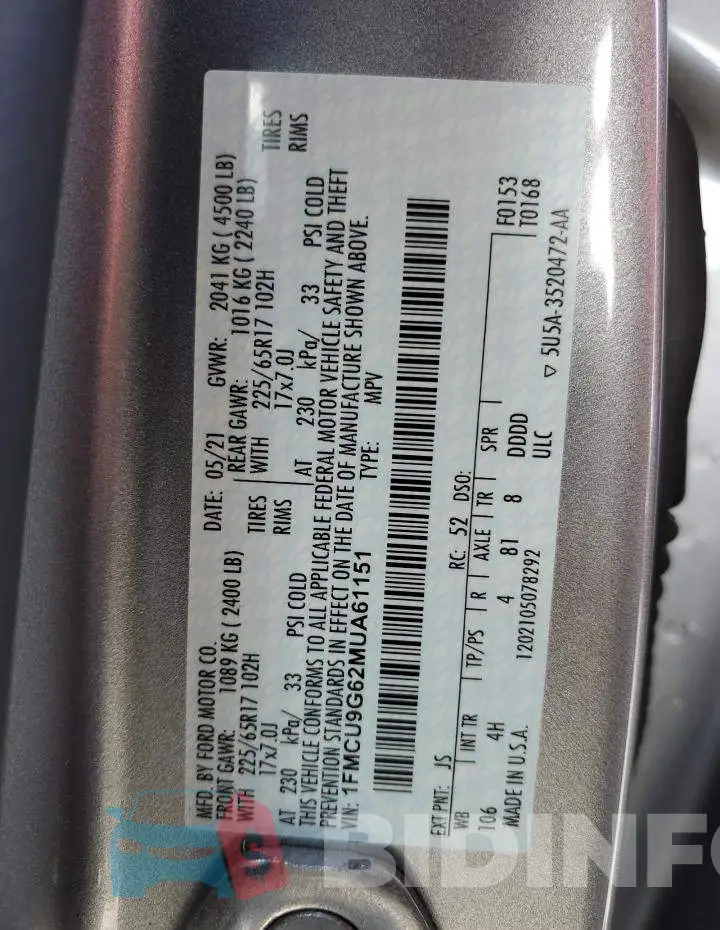 1FMCU9G62MUA61151 Photo# 13