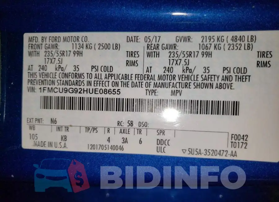 1FMCU9G92HUE08655 Photo# 13