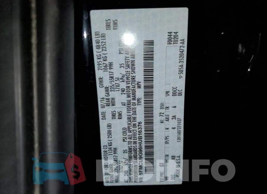 1FMCU9G96HUB16376 Photo# 12