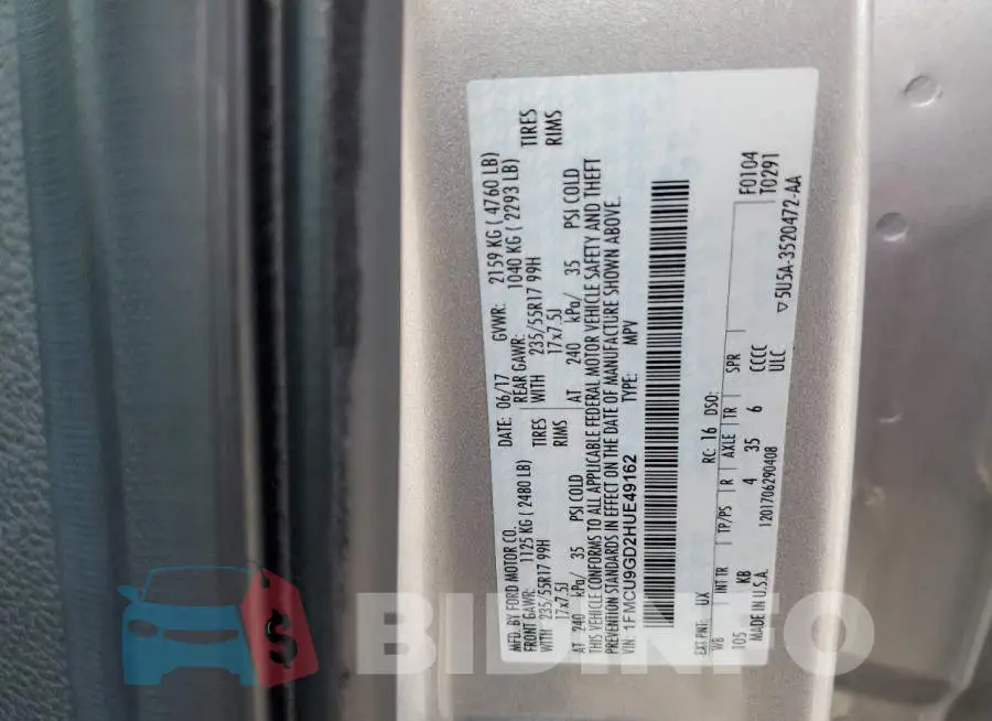 1FMCU9GD2HUE49162 Photo# 12
