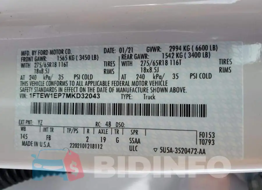 1FTEW1EP7MKD32043 Photo# 12