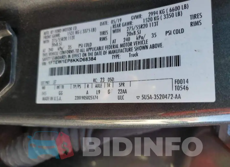 1FTEW1EP8KKD68384 Photo# 10