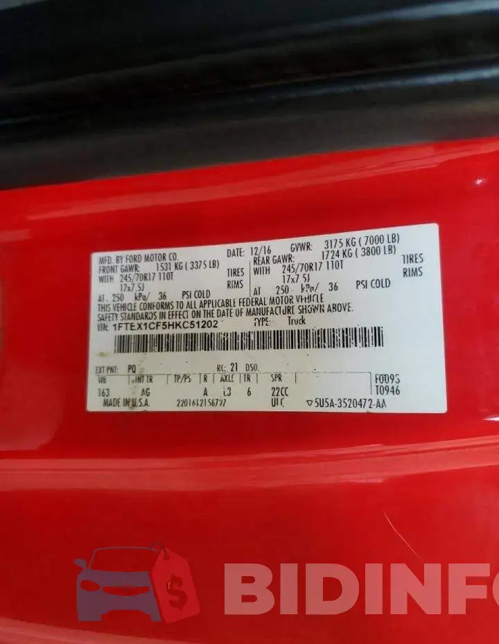 1FTEX1CF5HKC51202 Photo# 12