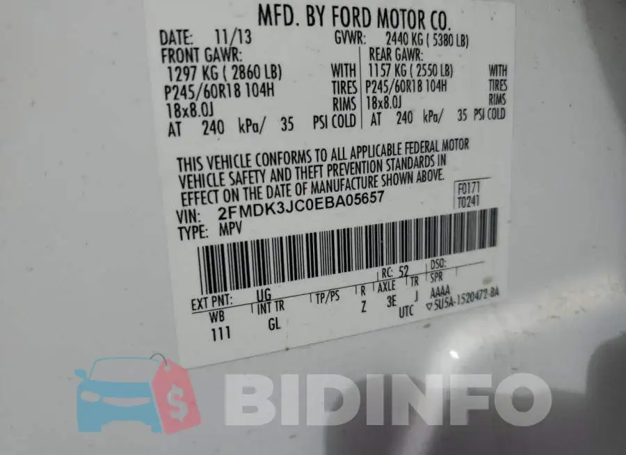 2FMDK3JC0EBA05657 Photo# 13