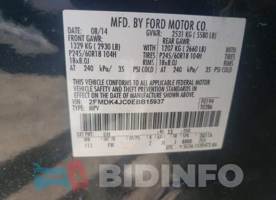 2FMDK4JC0EBB15937 Photo# 13