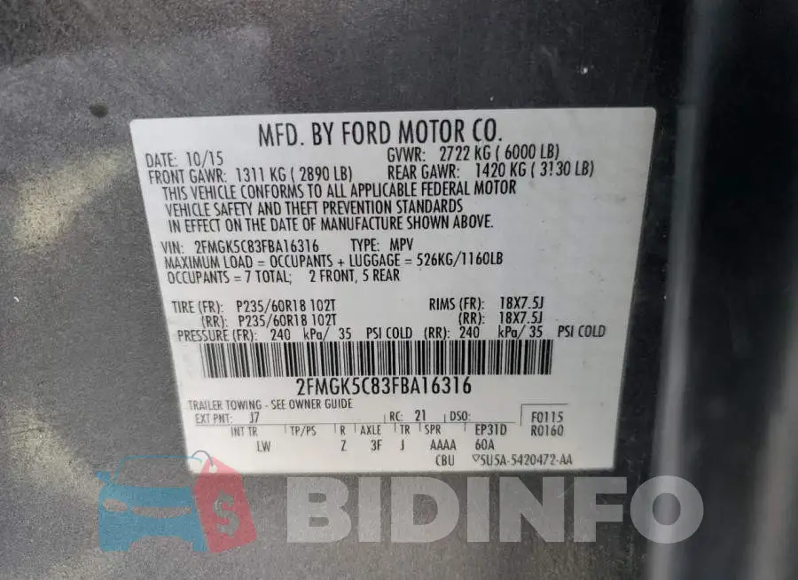 2FMGK5C83FBA16316 Photo# 13
