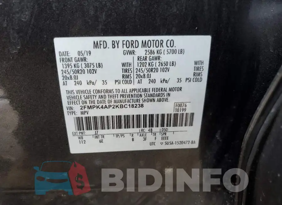 2FMPK4AP2KBC18238 Photo# 13