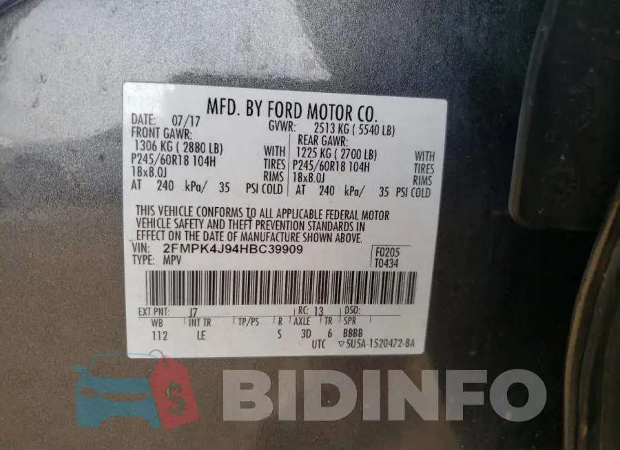 2FMPK4J94HBC39909 Photo# 13