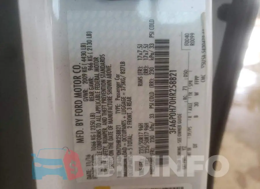 3FA6P0H70HR258821 Photo# 12