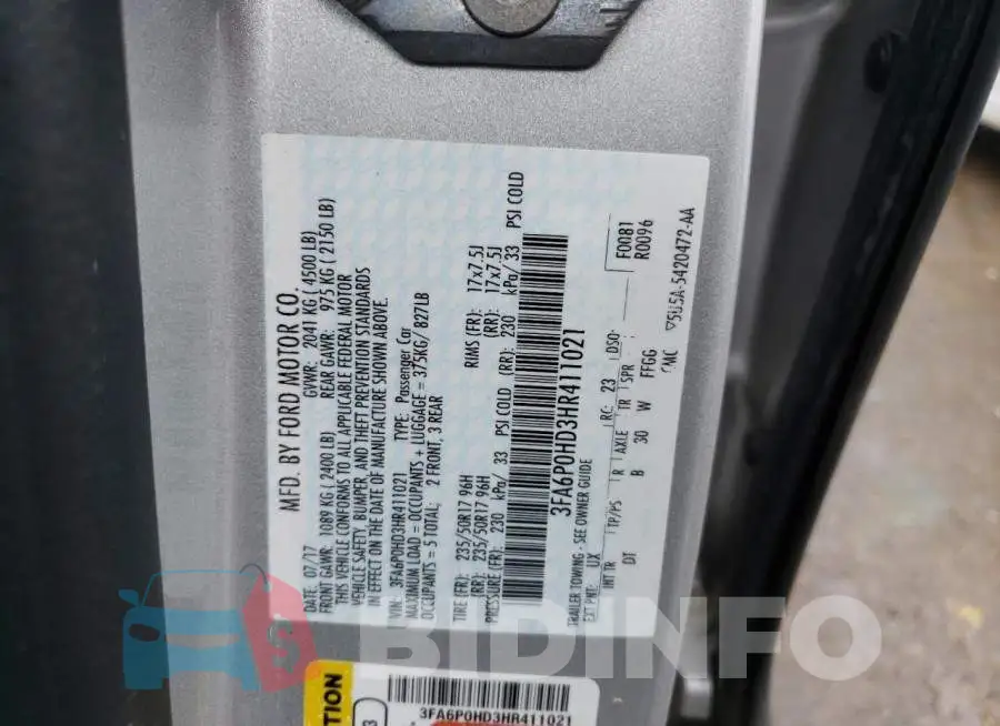 3FA6P0HD3HR411021 Photo# 13