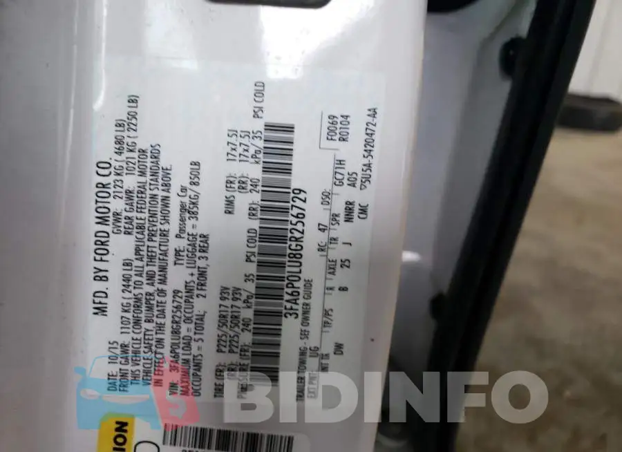3FA6P0LU8GR256729 Photo# 12