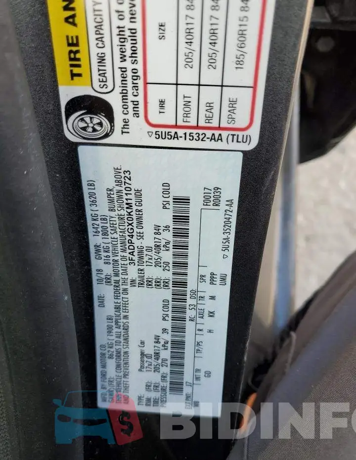 3FADP4GX0KM110723 Photo# 13