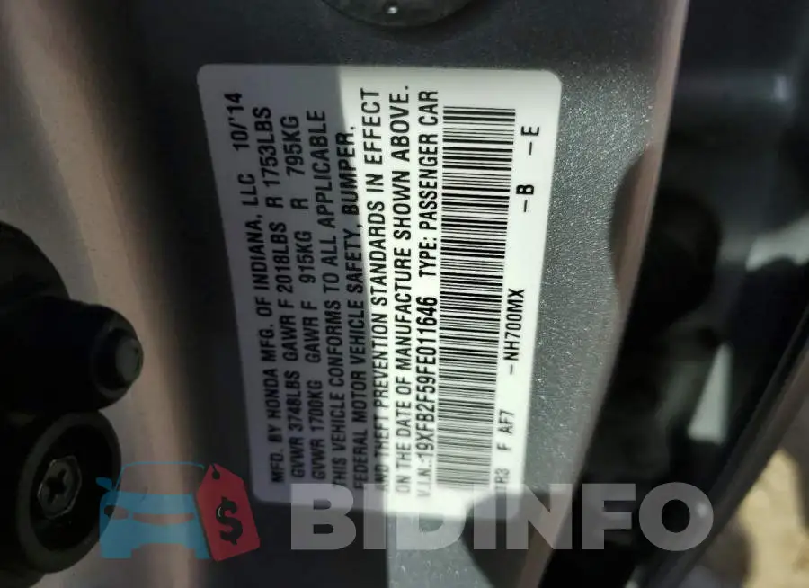 19XFB2F59FE011646 Photo# 12