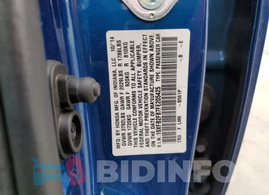 19XFB2F87FE205425 Photo# 12