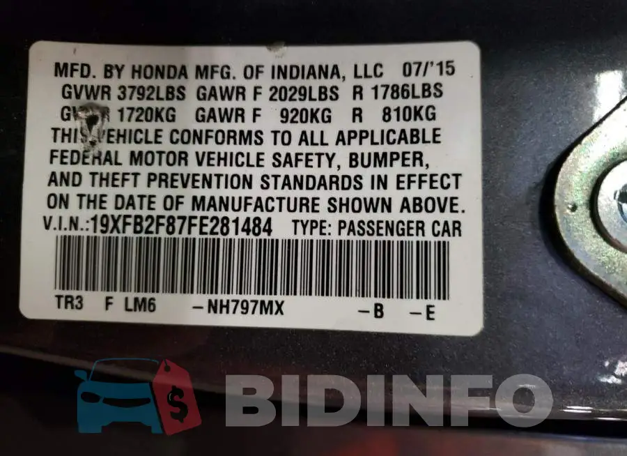 19XFB2F87FE281484 Photo# 12