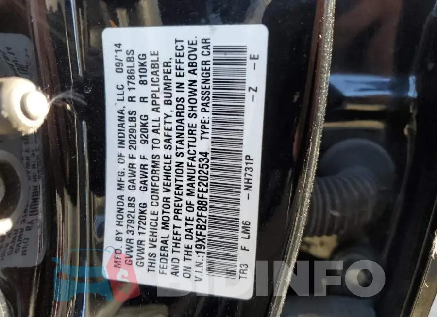 19XFB2F88FE202534 Photo# 12