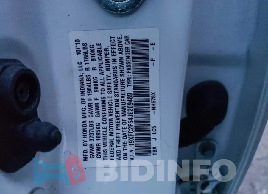 19XFC2F54JE209489 Photo# 12