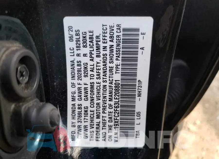 19XFC2F63LE208801 Photo# 12