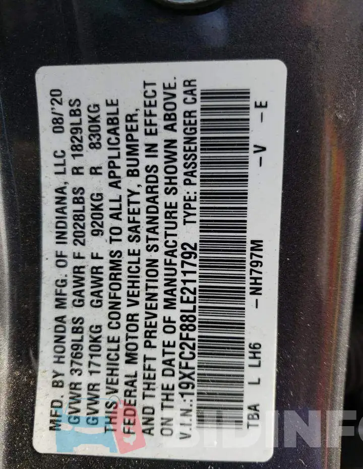19XFC2F88LE211792 Photo# 12