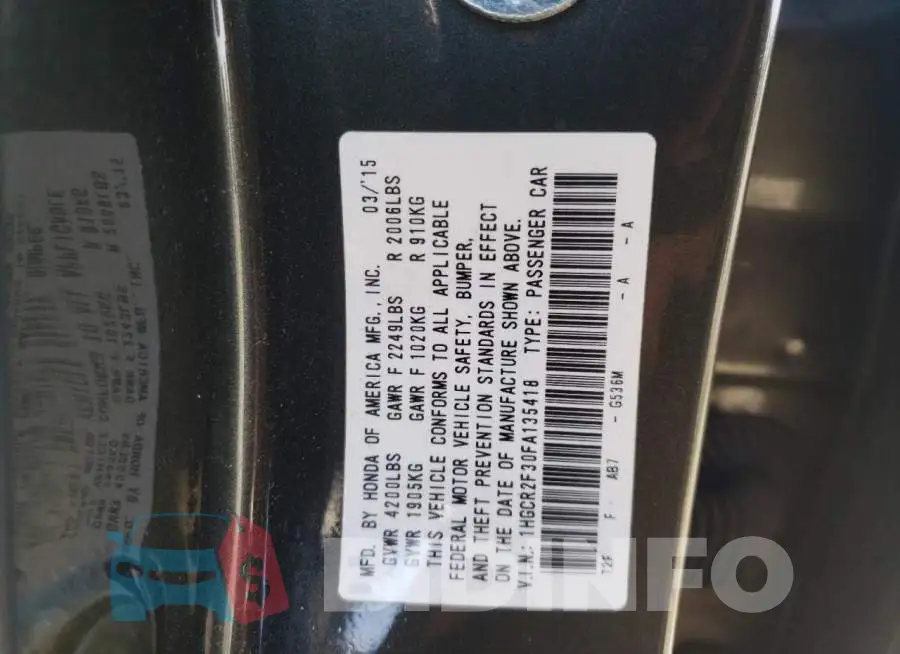 1HGCR2F30FA135418 Photo# 13