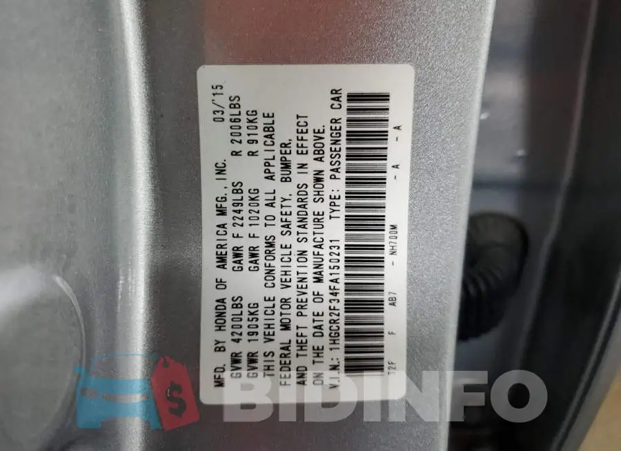 1HGCR2F34FA150231 Photo# 12