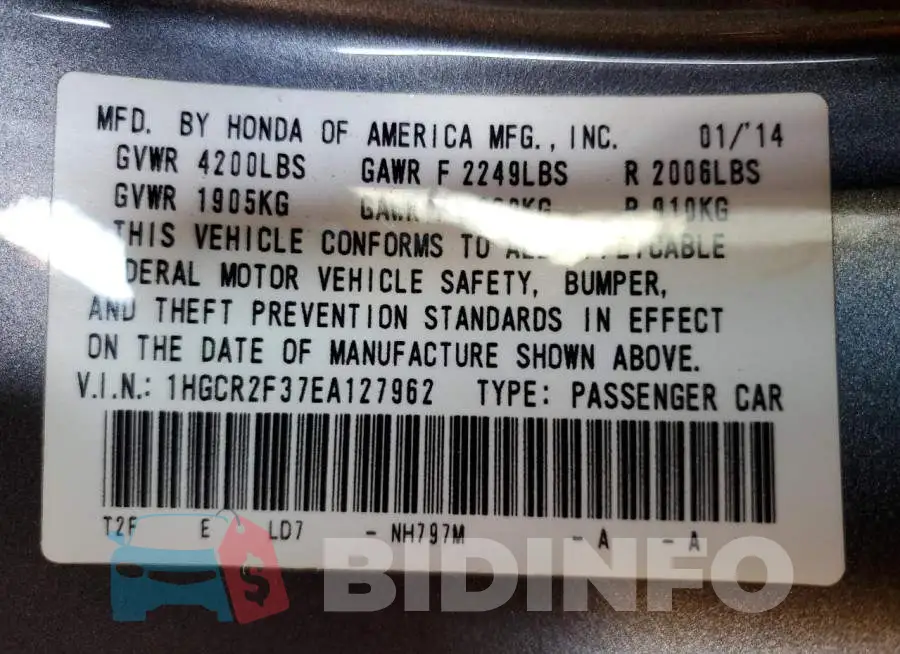 1HGCR2F37EA127962 Photo# 12