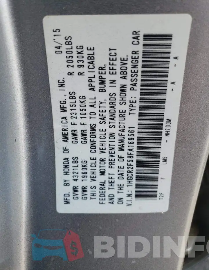 1HGCR2F58FA169561 Photo# 12