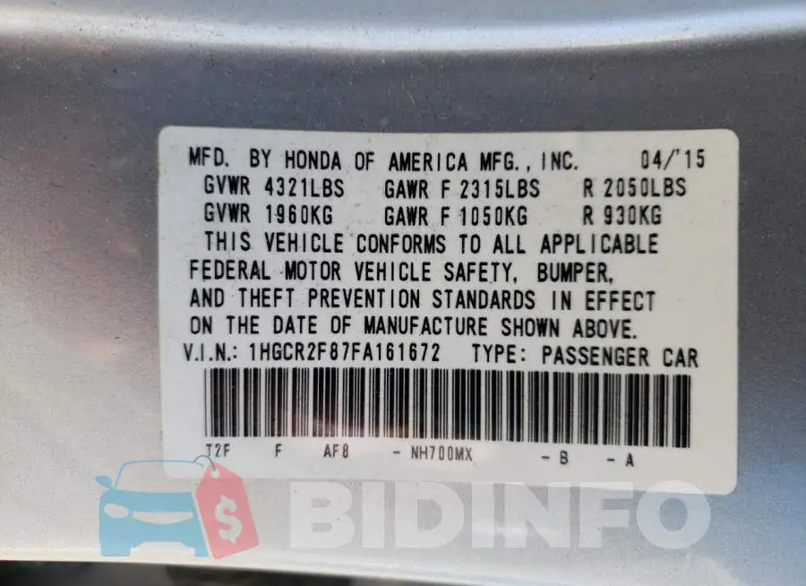 1HGCR2F87FA161672 Photo# 10