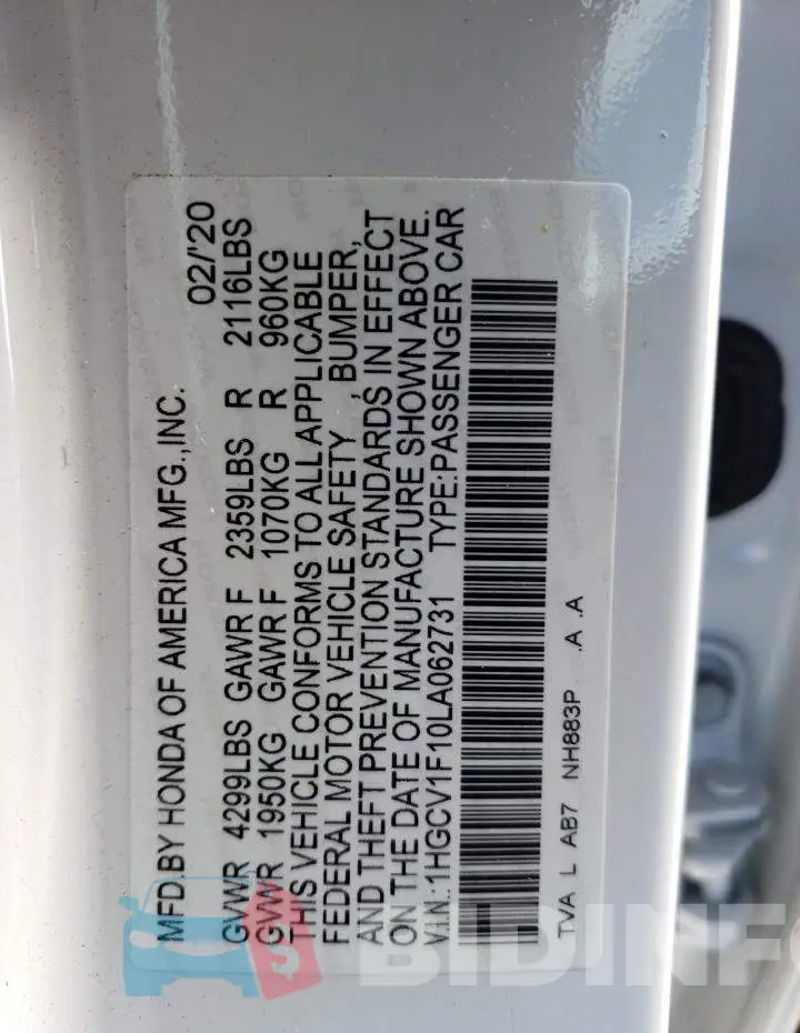 1HGCV1F10LA062731 Photo# 12