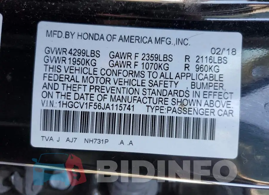 1HGCV1F56JA115741 Photo# 10