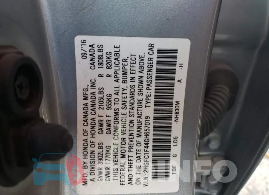 2HGFC1F44GH657019 Photo# 10