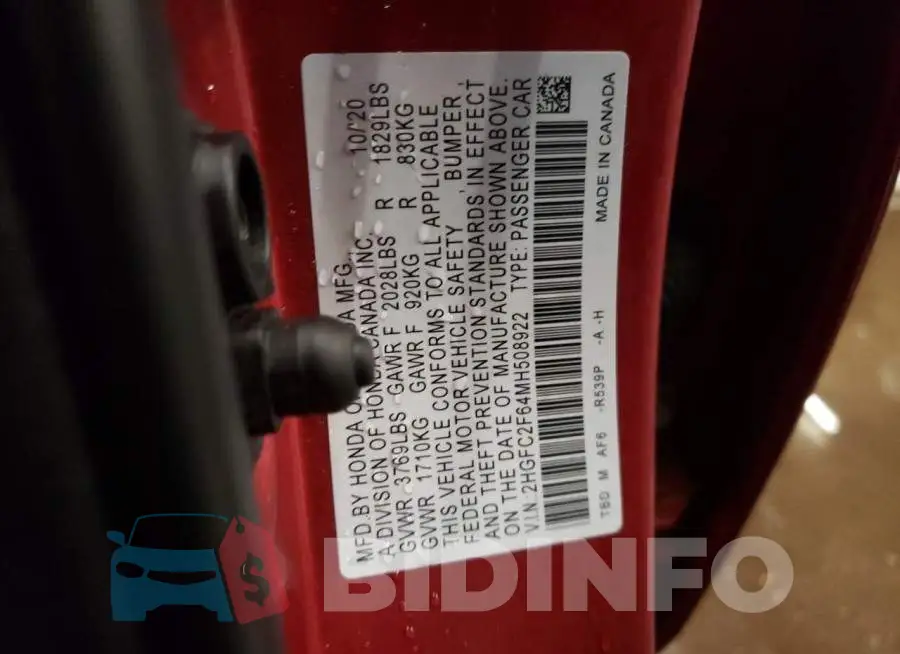 2HGFC2F64MH508922 Photo# 12